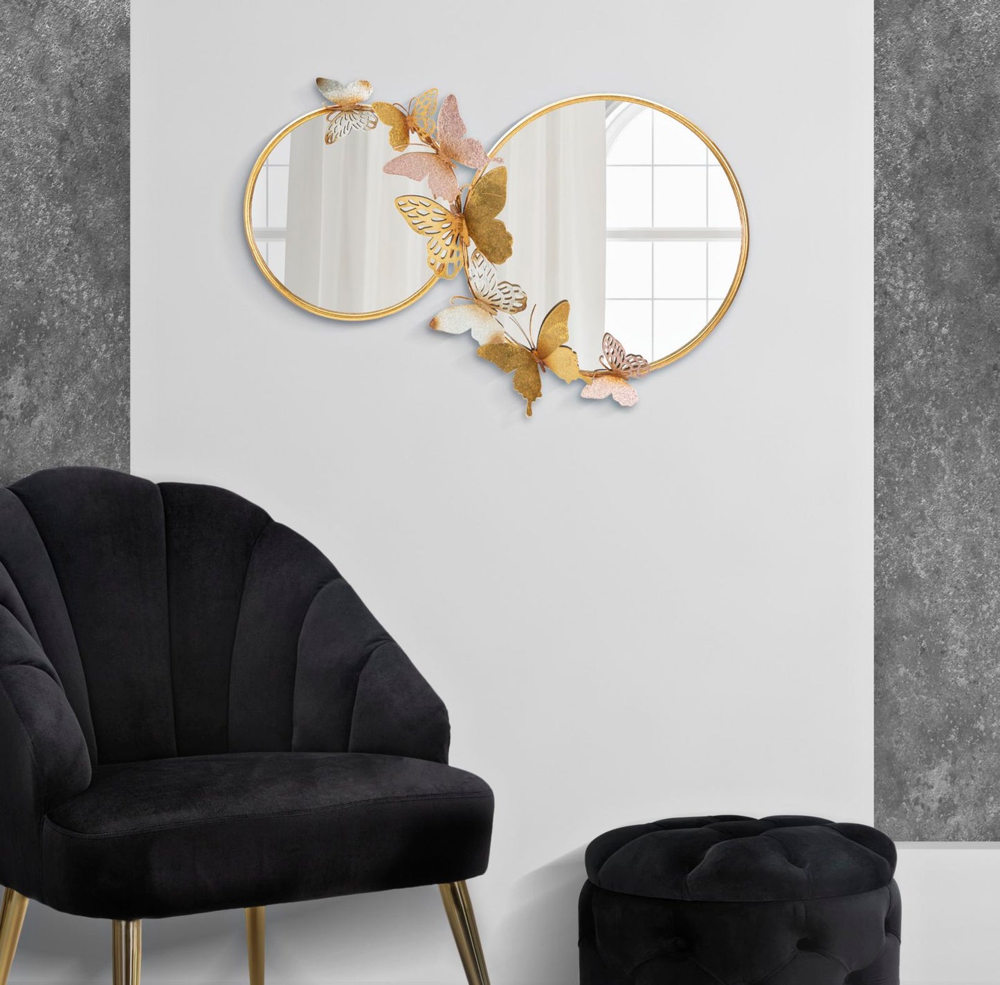 SPECCHIO DA MURO DOUBLE FARFALLE ROSE CM 81X3X52,5