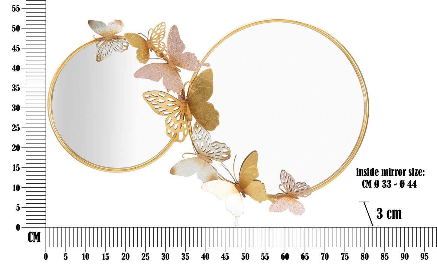 SPECCHIO DA MURO DOUBLE FARFALLE ROSE CM 81X3X52,5