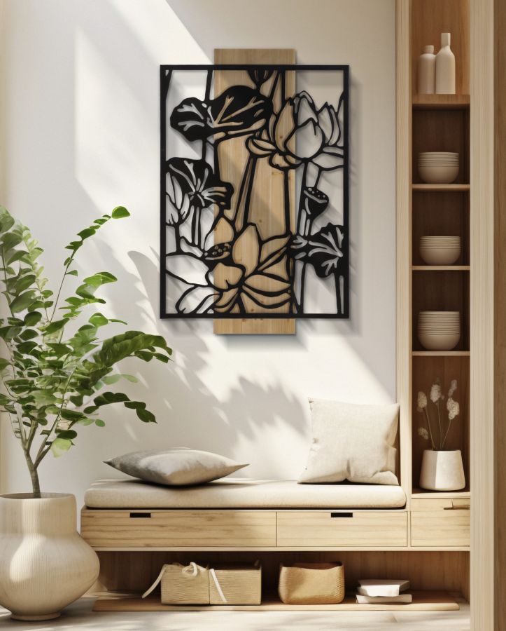 PANNELLO DA MURO LOTUS FERRO E BOIS CM 60X2X90