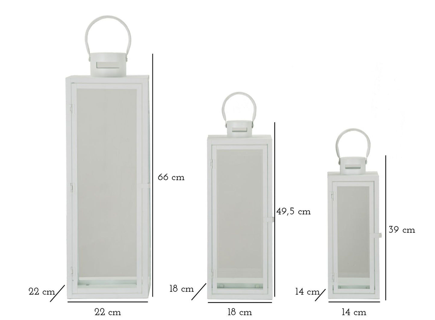 LANTERNE BLANC JEU 3 PZ CM 22X22X66-18X18X49,5-14X14X39