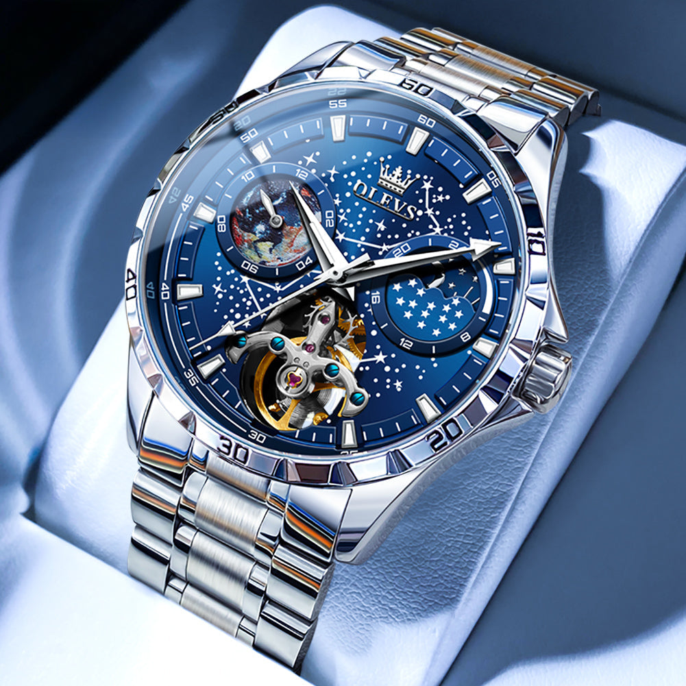 Montre m¨¦canique ¨¦tanche enti¨¨rement automatique pour homme, montres ¨¦tanches, phase de lune ¨¦toil¨¦e, marque sup¨¦rieure originale, chaussures multifonctionnelles