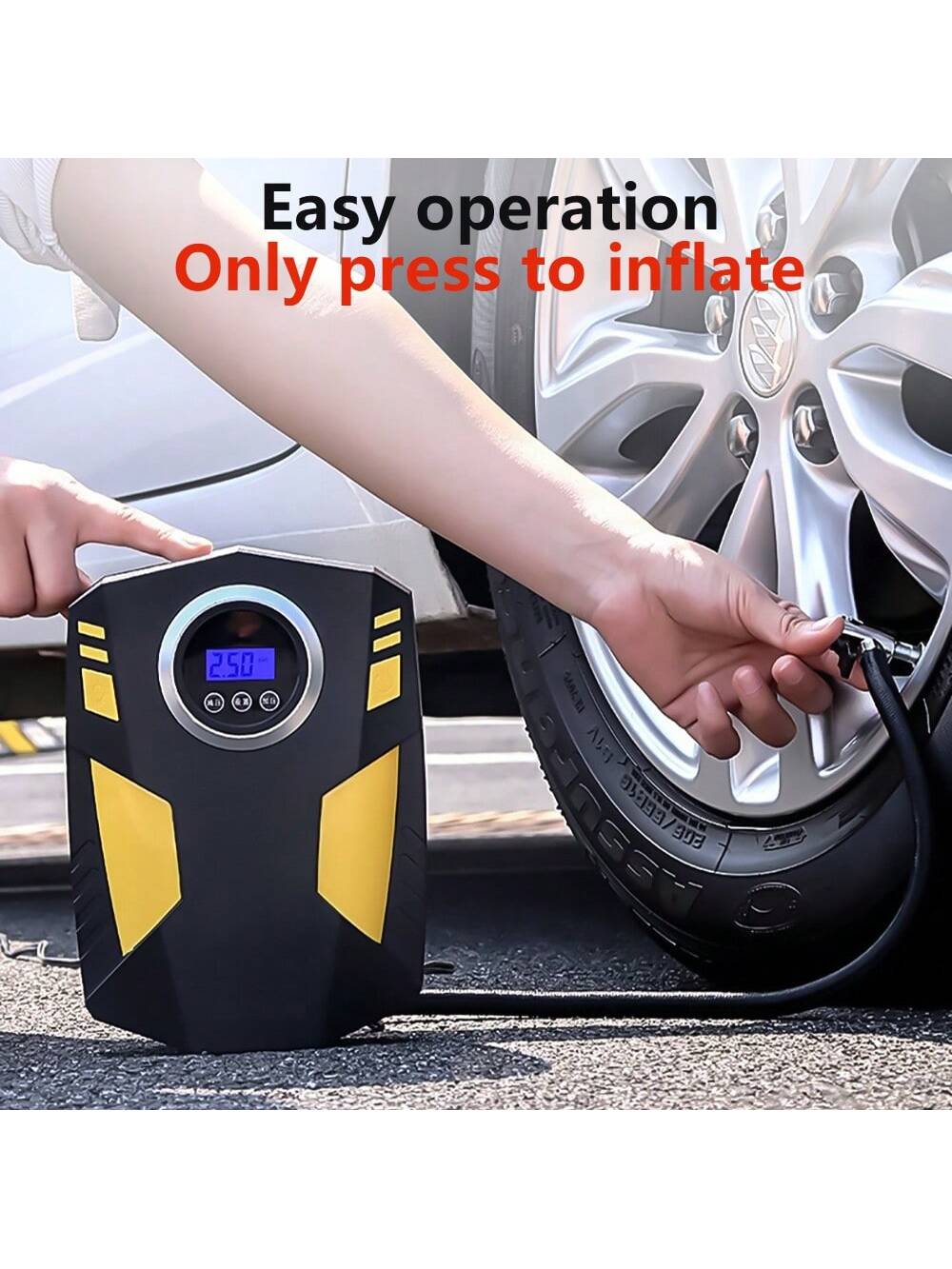 Gonfleur de pneus, compresseur d'air portable, pompe ¨¤ air pour pneus de voiture, pompe ¨¤ pneu 12V DC avec fonction d'arr¨ºt automatique, pompe ¨¤ air ¨¦lectrique pour voiture avec lumi¨¨re LED