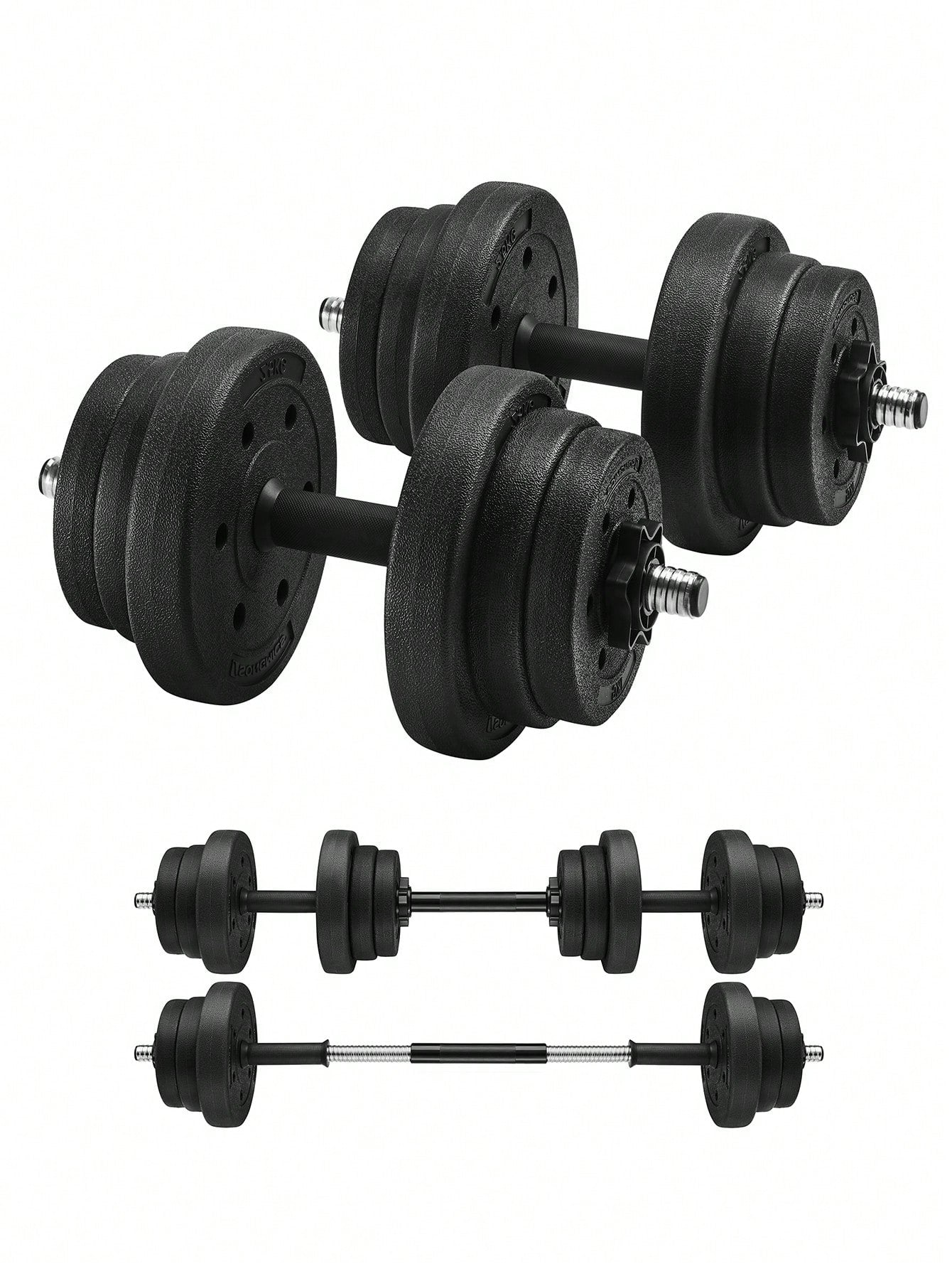 Lot 2 Halt¨¨res Musculation Poids Ajustable 10 kg, 20 kg, avec Barre d'Extension suppl¨¦mentaire 12 disques SYL20HBK