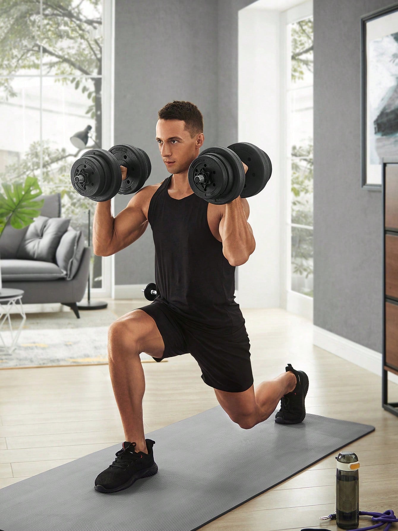 Lot 2 Halt¨¨res Musculation Poids Ajustable 10 kg, 20 kg, avec Barre d'Extension suppl¨¦mentaire 12 disques SYL20HBK