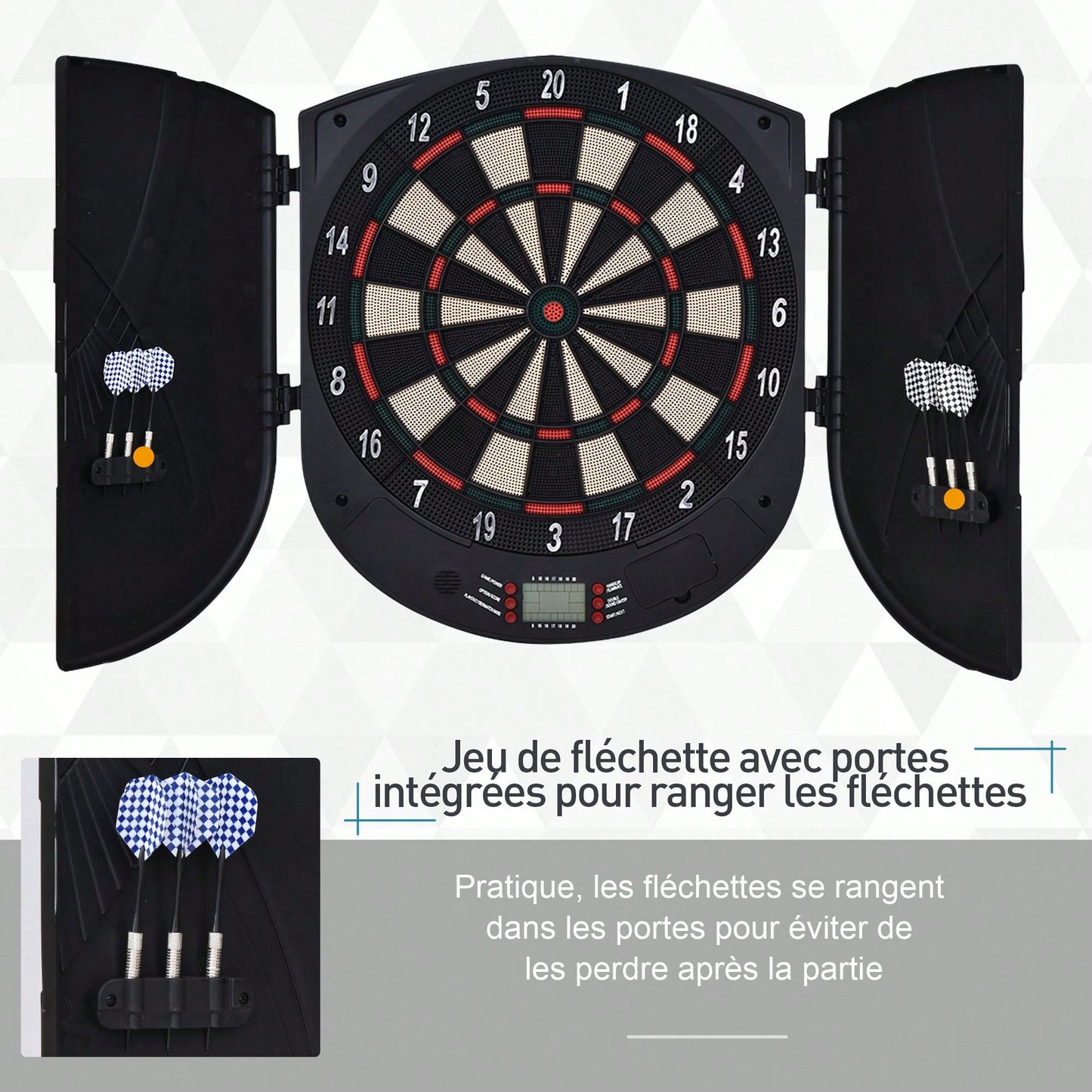 Cible jeu de fl¨¦chettes ¨¦lectronique refermable 26 jeux jusqu'¨¤ 8 joueurs affichage LCD haut-parleur noir