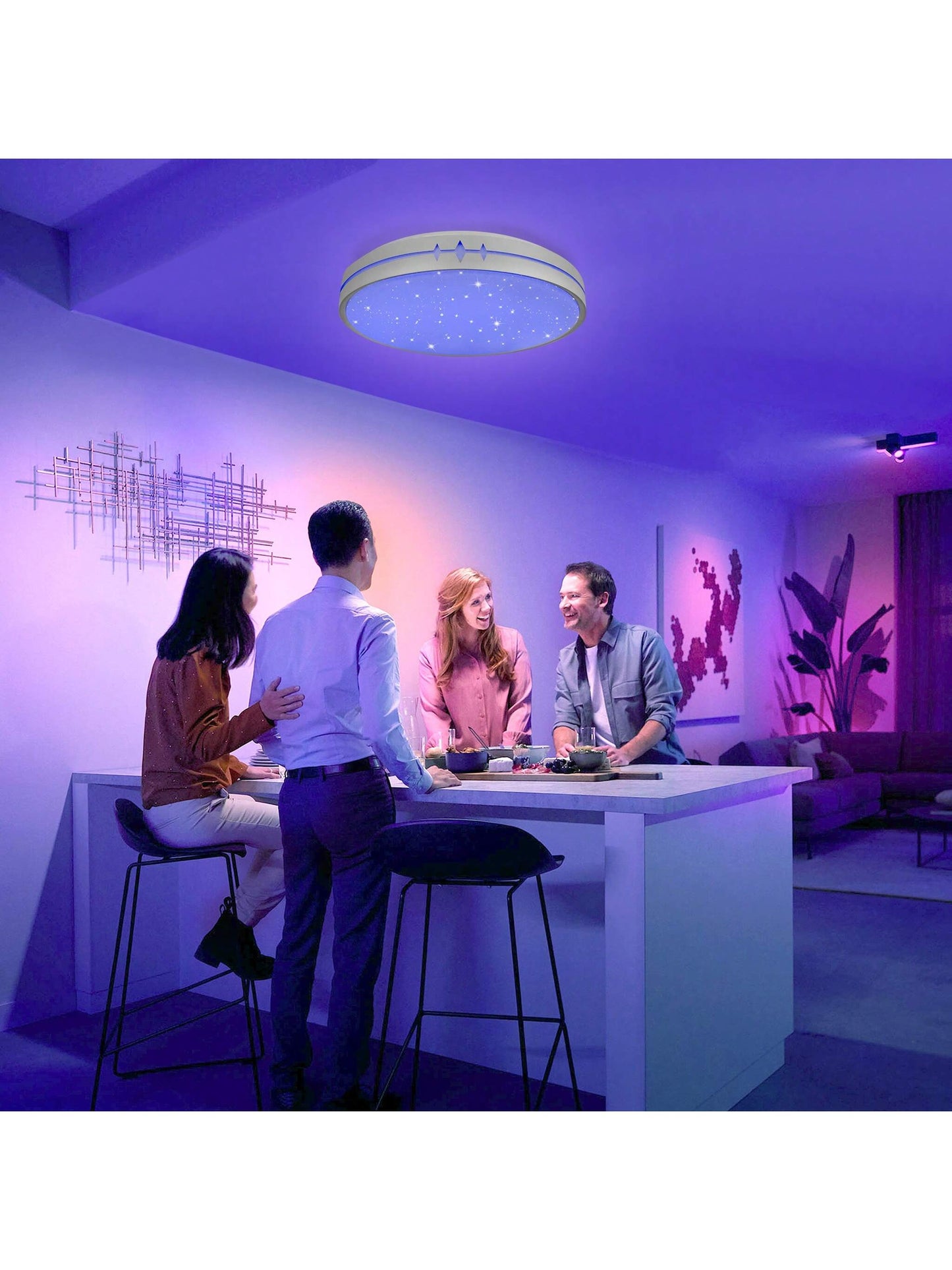 Plafonnier LED moderne 60 W ¨¤ intensit¨¦ variable avec t¨¦l¨¦commande ? 50 cm Plafonnier rond ¨¤ changement de couleur 2800-6500 K Type A/Type B Plafonnier ¨¤ ¨¦conomie d'¨¦nergie pour chambre ¨¤ coucher, salon, cuisine RVB