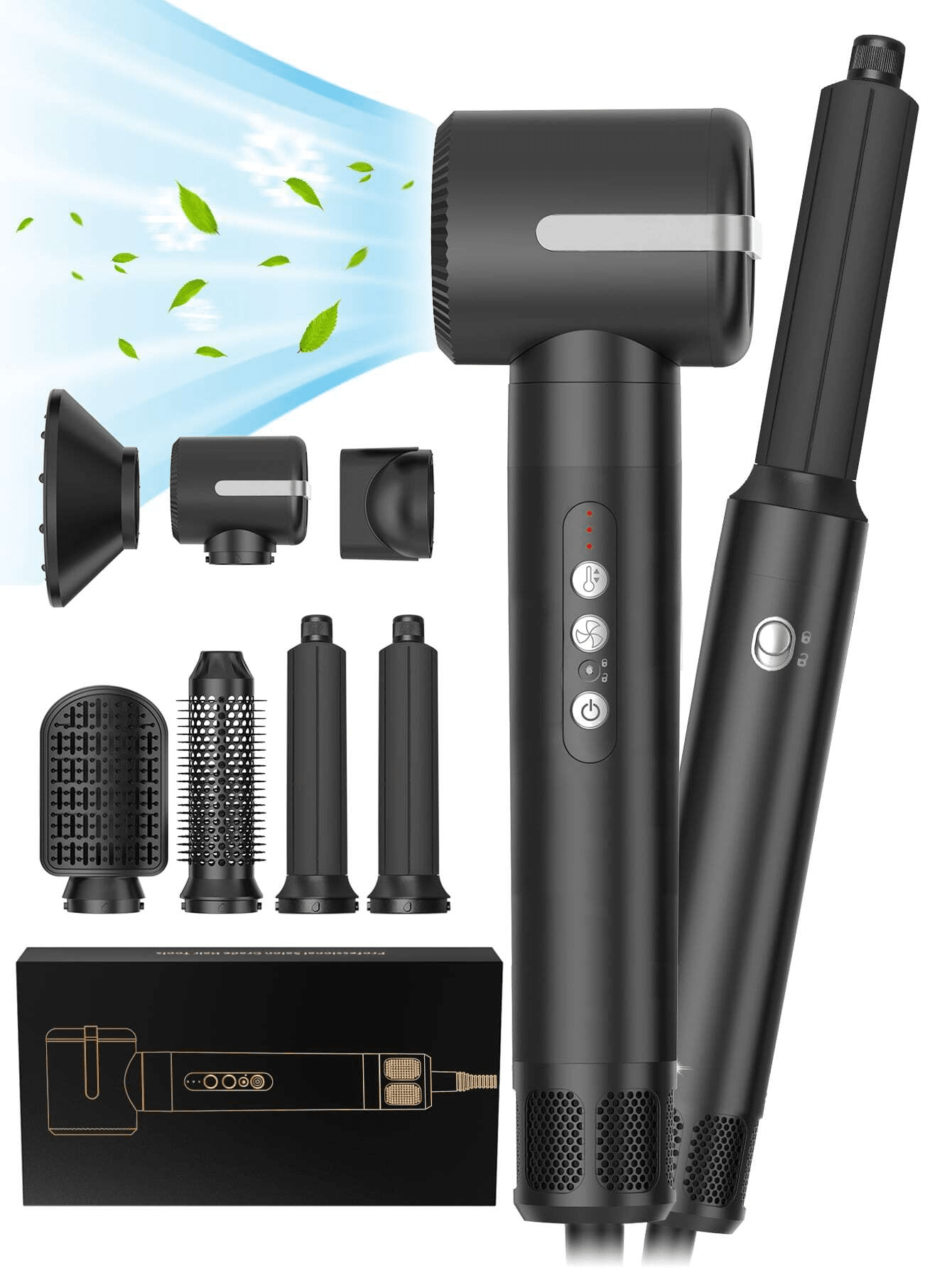 Lisseur et fer ¨¤ friser multifonctionnel 7 en 1, brosse de coiffure ¨¤ air chaud ionique ¨¤ grande vitesse, outil de coiffure pour vagues de plage