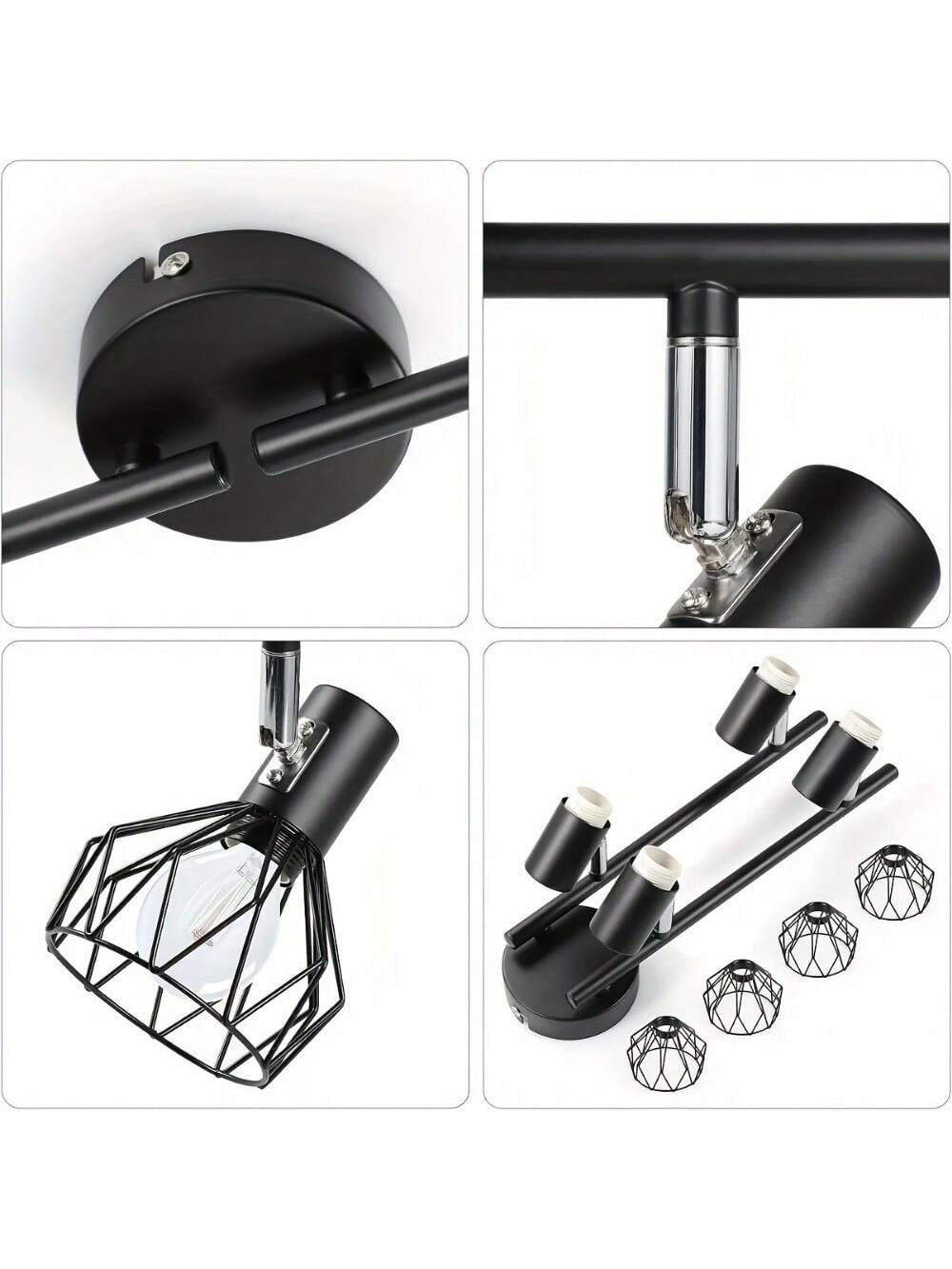 Spots encastr¨¦s LED, Plafonnier orientable ¨¤ 350¡ã E14, Applique murale spot, Spots LED de plafond, Lampe murale LED pour cuisine, salon, chambre ¨¤ coucher (Noir, 4 flammes)