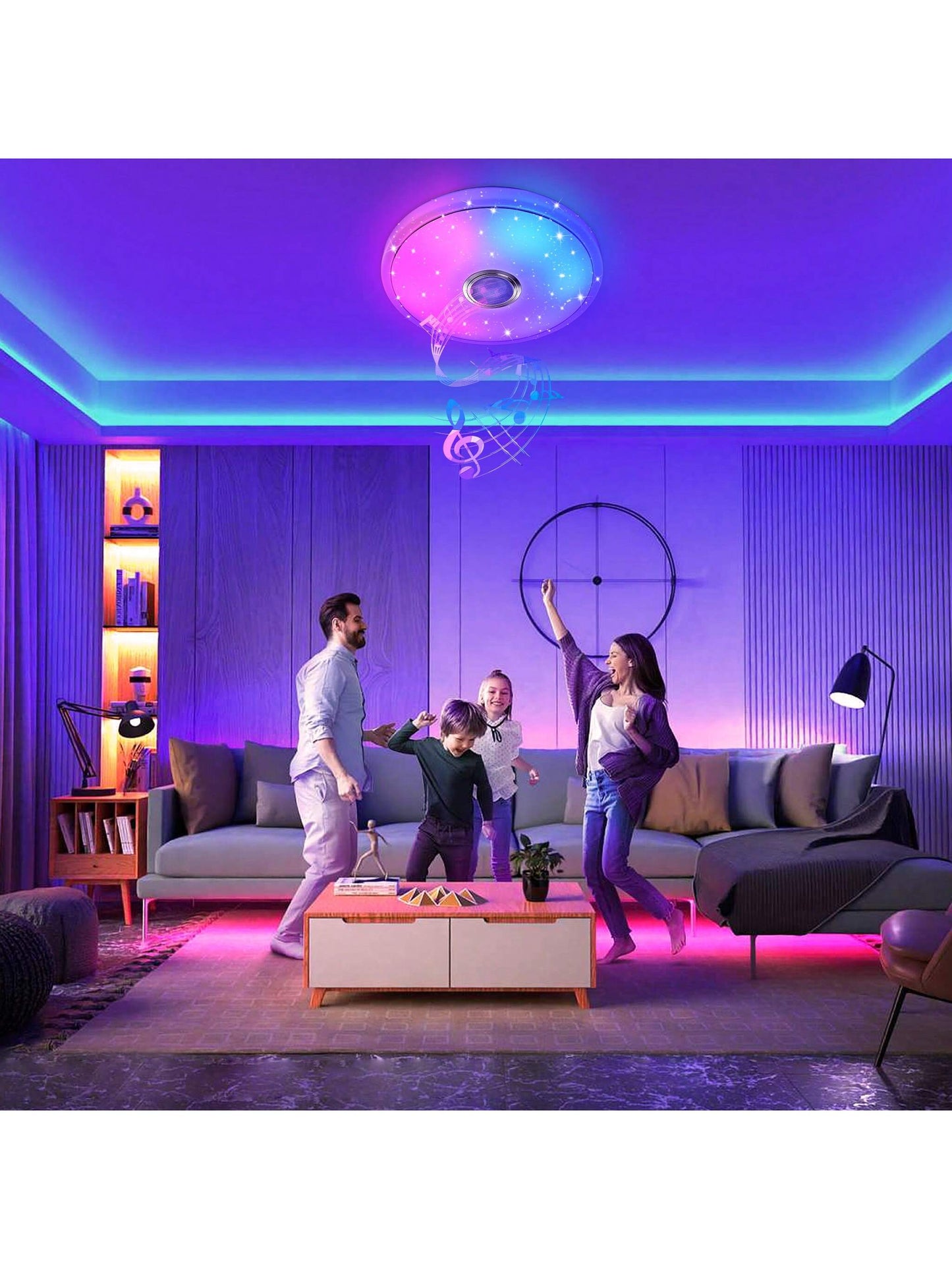 Plafonnier LED dimmable, 36W/48W, plafonnier RVB avec haut-parleur Bluetooth, t¨¦l¨¦commande et contr?le APP, lecture de musique pour chambres d'enfants, chambres, salons