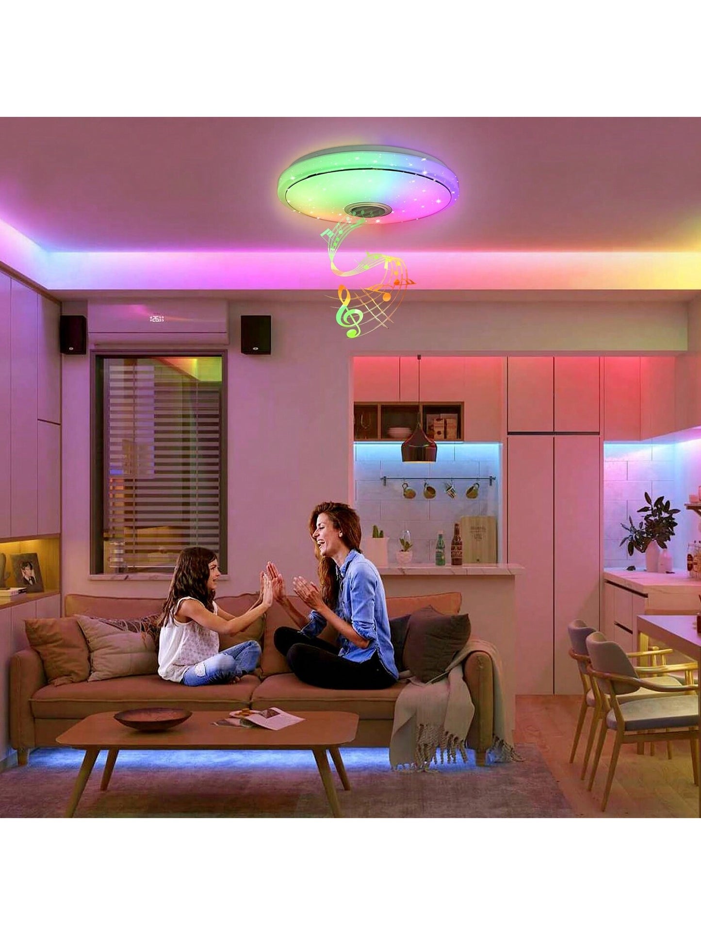 Plafonnier LED 36 W dimmable, plafonnier RVB avec t¨¦l¨¦commande haut-parleur Bluetooth et contr?le APP, lecture de musique pour chambre d'enfant, chambre, salon