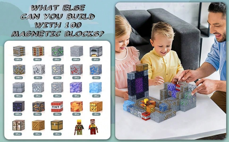 Blocs de Construction Magn¨¦tiques, 100 Pi¨¨ces Jouet Montessori, Construction Jouets Educatifs Jeux Cadeaux pour Enfants ¨¤ Partir de 4 5 6 7+ Ans