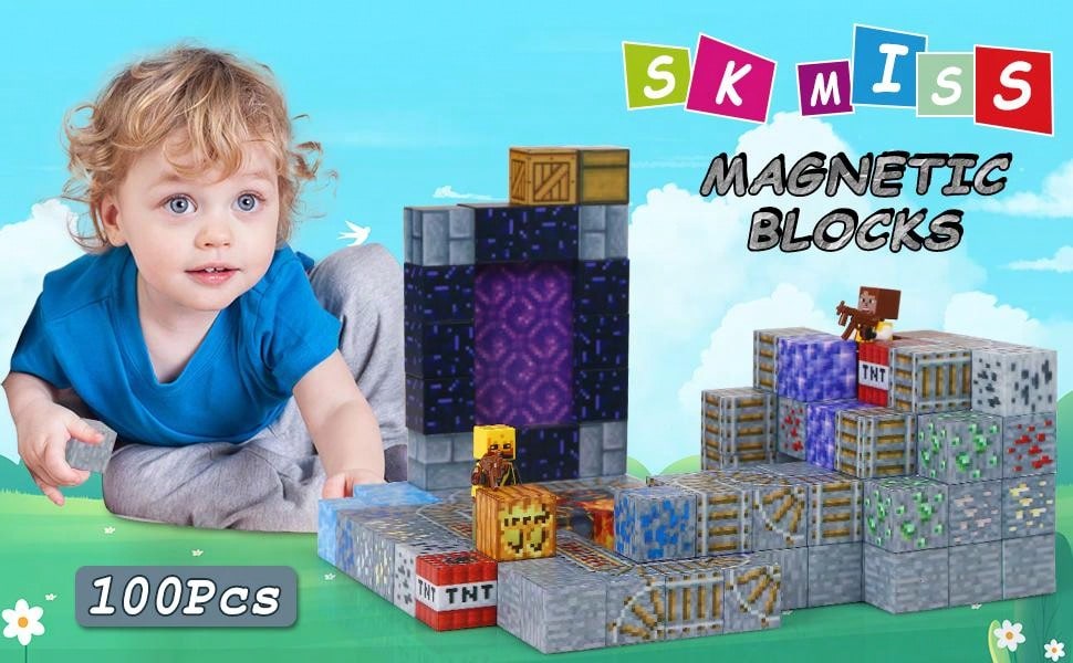 Blocs de Construction Magn¨¦tiques, 100 Pi¨¨ces Jouet Montessori, Construction Jouets Educatifs Jeux Cadeaux pour Enfants ¨¤ Partir de 4 5 6 7+ Ans