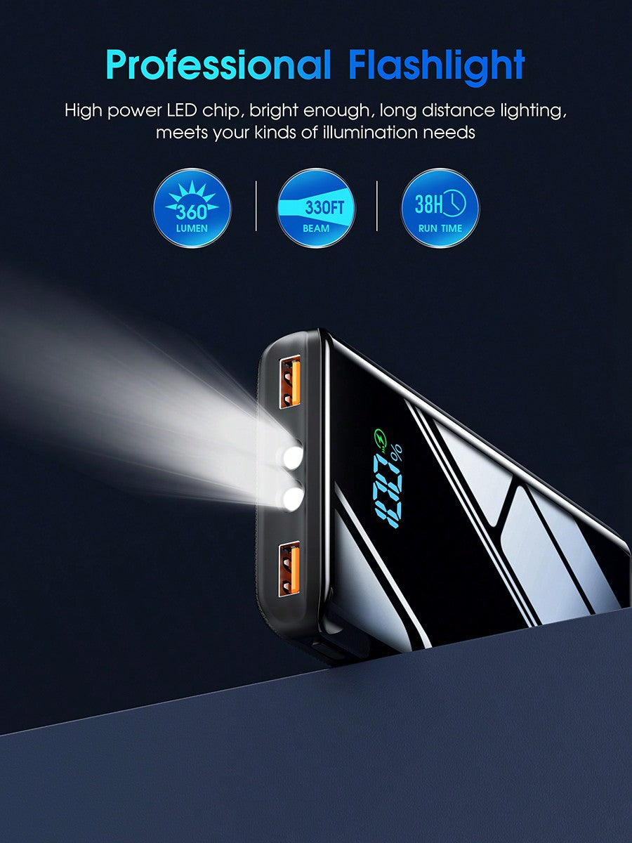 Power Bank 20000mAh, Caricatore Esterno USB C 20W SCP 22.5W Ricarica Rapida Funzione, Design Sottile Potente Powerbank avec Torcia e LED Display pour Smartphone, Tablette, All'aperto Campeggio