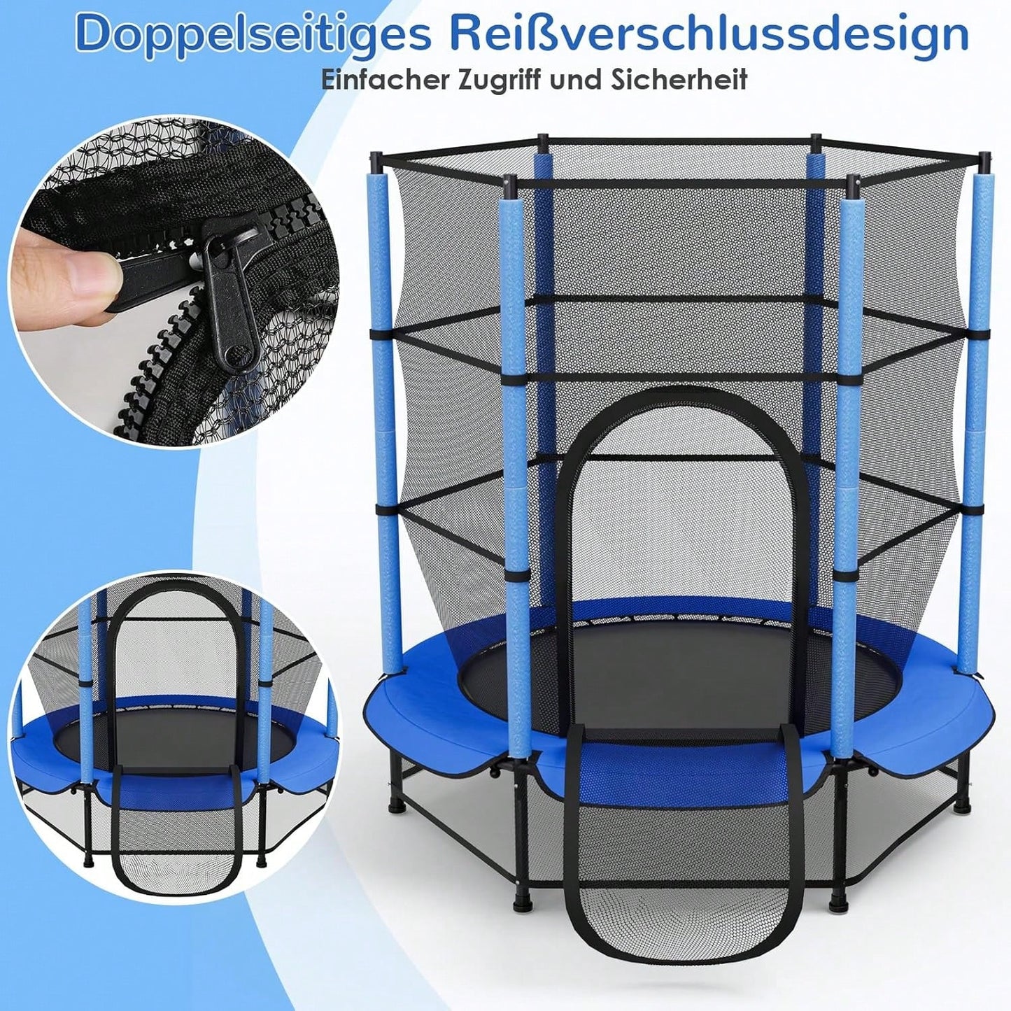 Trampoline pour enfants, trampoline ext¨¦rieur ? 140 cm x 162 cm, trampoline enfant int¨¦rieur avec filet de s¨¦curit¨¦, fermeture ¨¦clair, filet de protection au sol, trampoline de jardin jusqu'¨¤ 45 kg, trampoline enfant