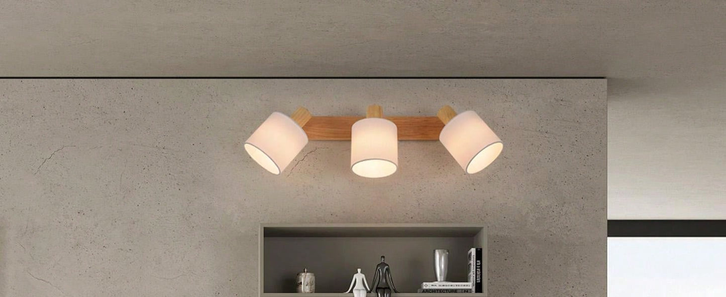 Spot de plafond 3 ampoules plafonnier salon - plafonnier en bois spot de plafond moderne E14 pivotant 350¡ã MAX.50W lampe de cuisine ¨¦cran en tissu pour chambre cuisine couloir (sans ampoule)