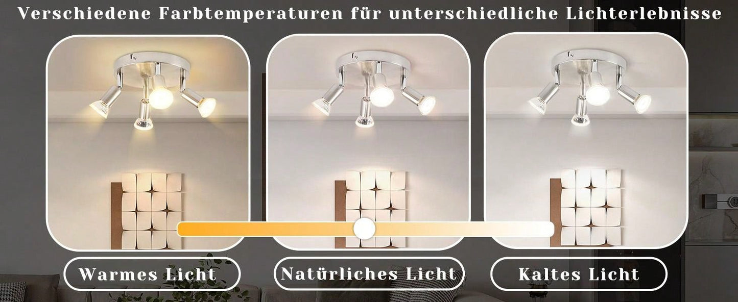 Spot de Plafond LED Plafonnier 4 Flamme - Plafonnier GU10 Pivotant ¨¤ 350¡ã Lampe de Couloir Moderne Spot de Plafond Rond en M¨¦tal Nickel pour Salon Chambre Cuisine Salle ¨¤ Manger, sans Ampoule