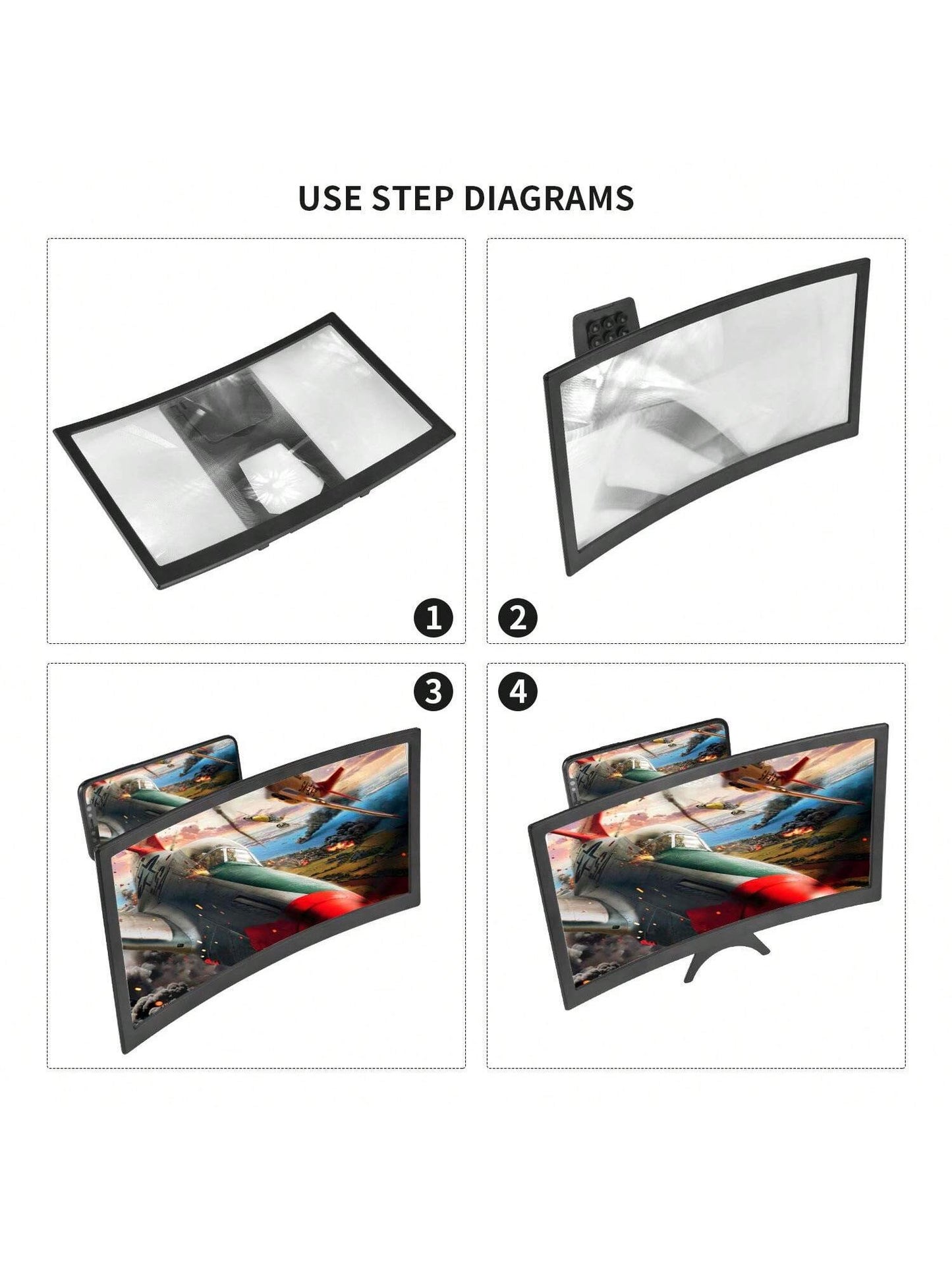 12" Loupe Ecran Smartphone, Amplificateur 3D HD Grossissant avec Conception de Surface Incurv¨¦e Films Vid¨¦os Amplificateur Loupe D'¨¦cran de Stand T¨¦l¨¦phone Pliable pour Tous Smartphones