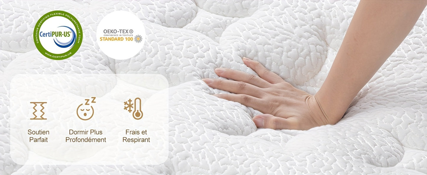 Matelas ¨¤ ressorts ensach¨¦s, mousse ¨¤ m¨¦moire de forme, technologie hybride multicouche, confort personnalis¨¦ - ¨¦paisseur 22 cm,90x190cm