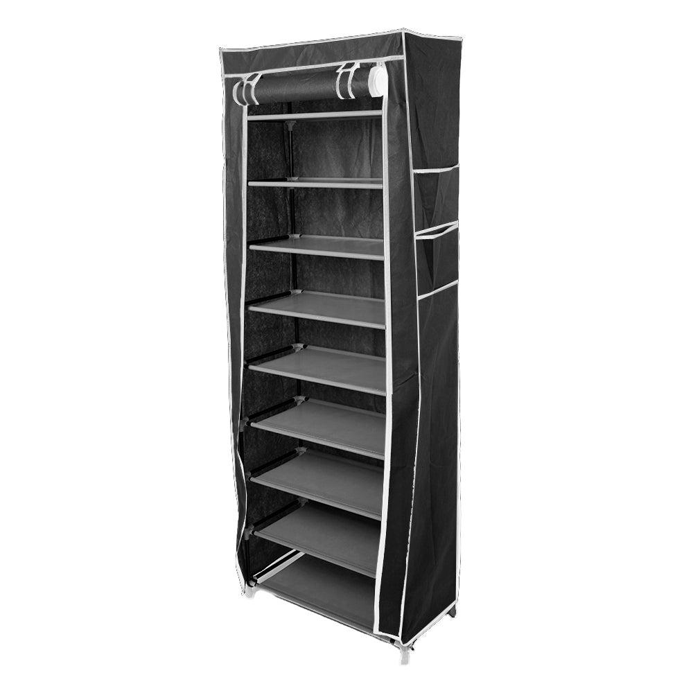 Porte-chaussures en tissu non tiss¨¦ 10 couches 9 treillis noir pour gagner de la place