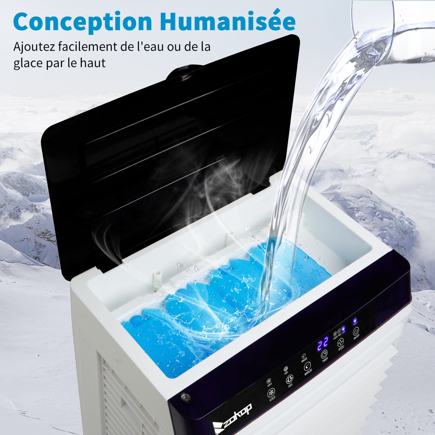 Refroidisseur ¨¤ ¨¦vaporation portable 3 en 1, int¨¦rieur, ext¨¦rieur, 2353CFM, t¨¦l¨¦commande, grand r¨¦servoir d'eau 6,6 Gal, roulettes, 4 packs de glace, blanc