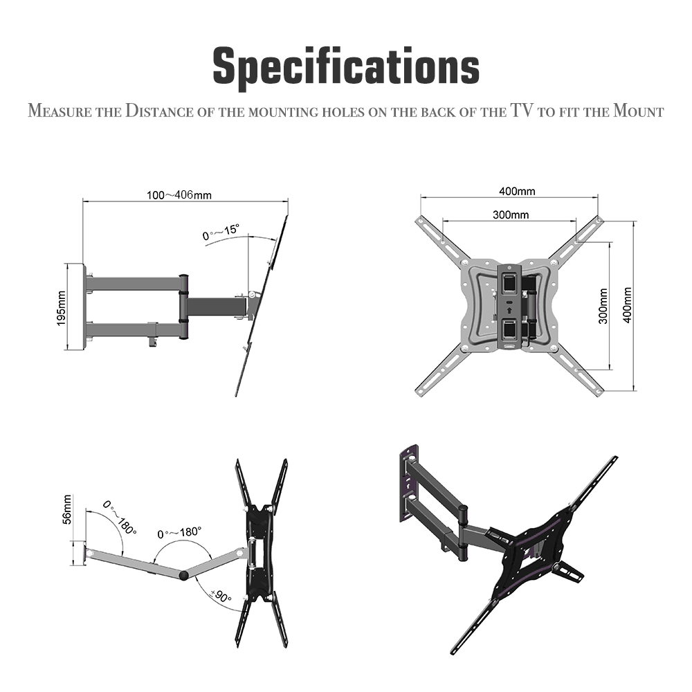 TMX400A Support mural ajustable 26-55 ? rotatif avec niveau ¨¤ bulle