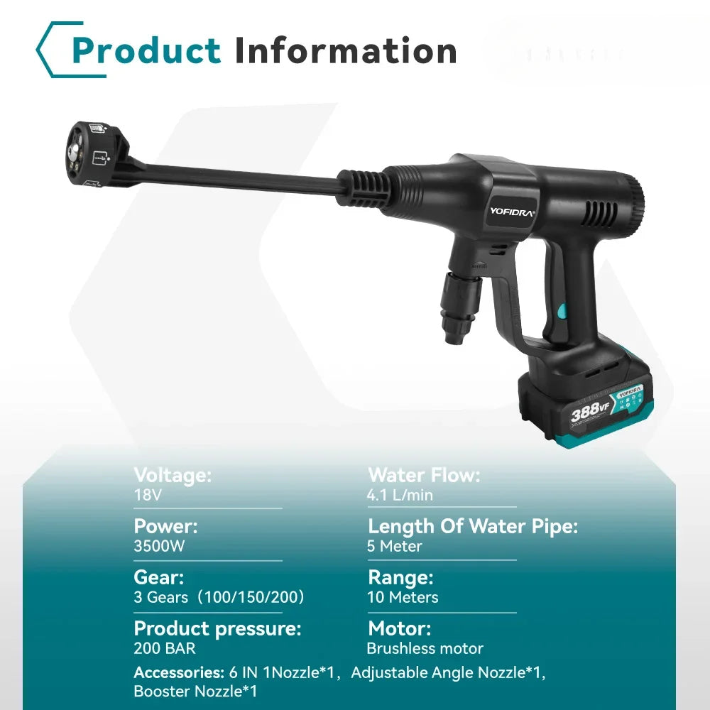 Pistolet ¨¤ eau haute pression sans balais, lave-auto, 6 en 1, livres, lavage de jardin, odorpulv¨¦risateur pour Makita, batterie 18V, 200 bars
