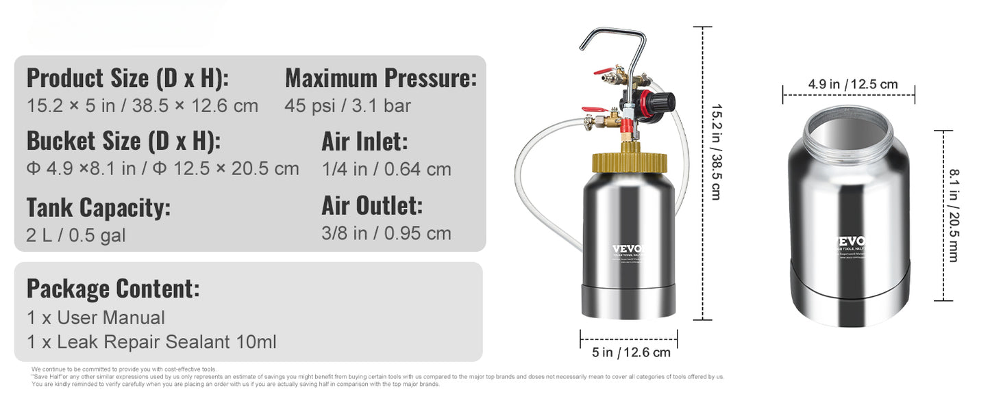 Pot de Pression pour Peinture en A¨¦rosol, Pr¨¦cieux et observateur, Buse de 1.8mm, Pistolet, Tuyaux de 3m, 2L/0.5gal