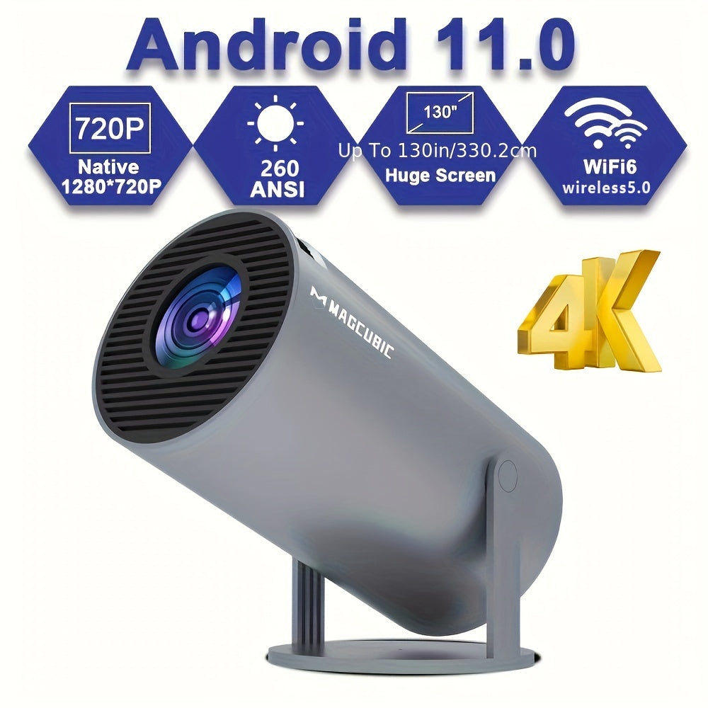 Projecteur HY300Pro 4K Android 11 Double Wifi6 260 ANSI Prise EU Allwinner H713 sans fil 5.0 1080P 1280*720P Home Cin¨¦ma Projecteur Ext¨¦rieur