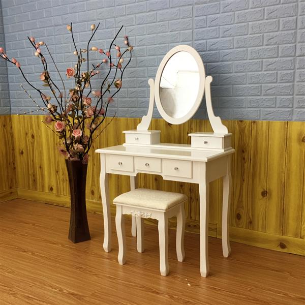 Rotation 360¡ã Miroir simple 5 tiroirs Coiffeuse Blanc