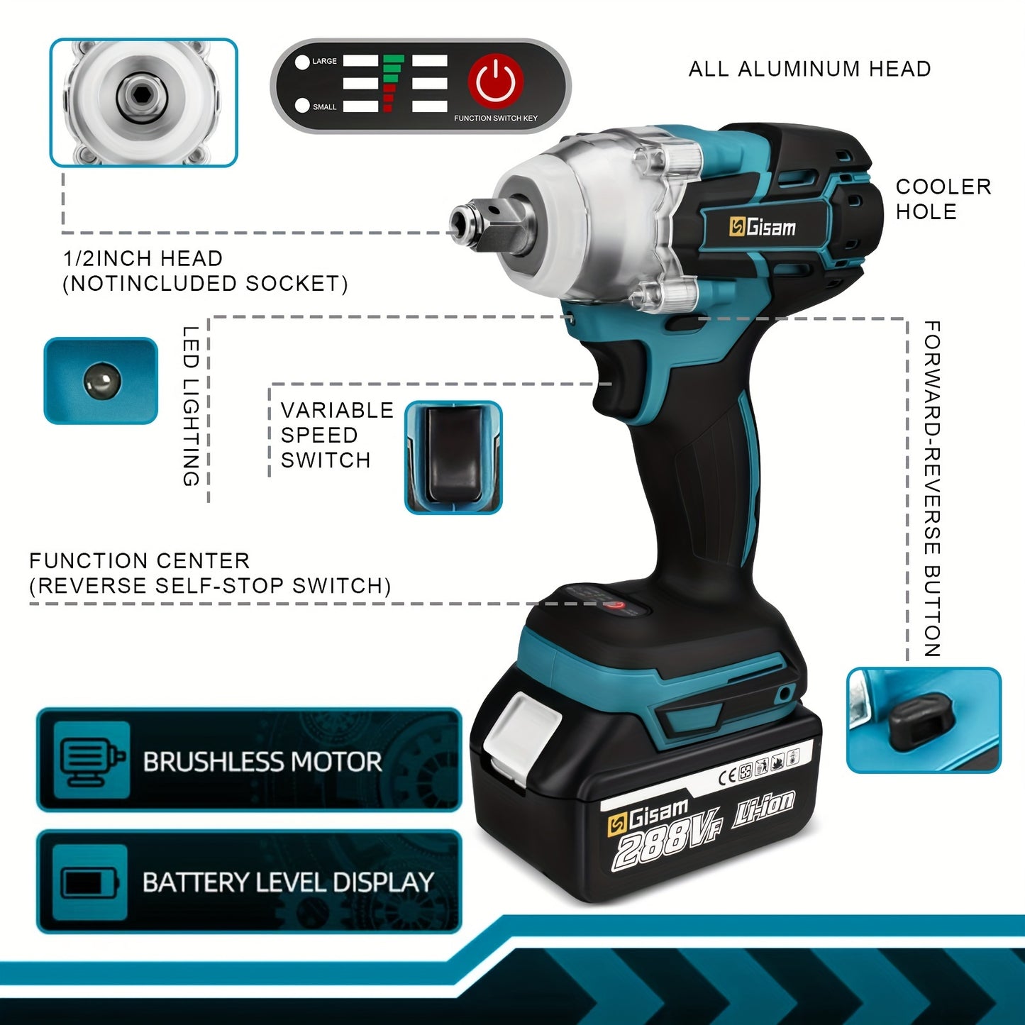 Cl¨¦ ¨¤ chocs ¨¦lectrique sans fil 21 V, Ensemble de 2 batteries + 1 chargeur, jeu de cl¨¦s ¨¤ chocs ¨¦lectriques sans fil, cl¨¦ ¨¤ chocs ¨¦lectrique 1/2 pouce, moteur sans balais 4815, cl¨¦ ¨¤ chocs ¨¦lectrique ¨¤ arbre creux ¨¤ 2 t¨ºtes