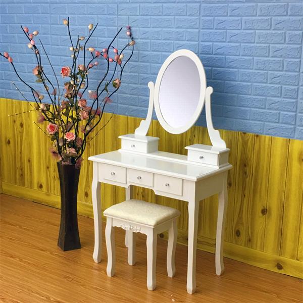 Rotation 360¡ã Miroir simple 5 tiroirs Coiffeuse Blanc