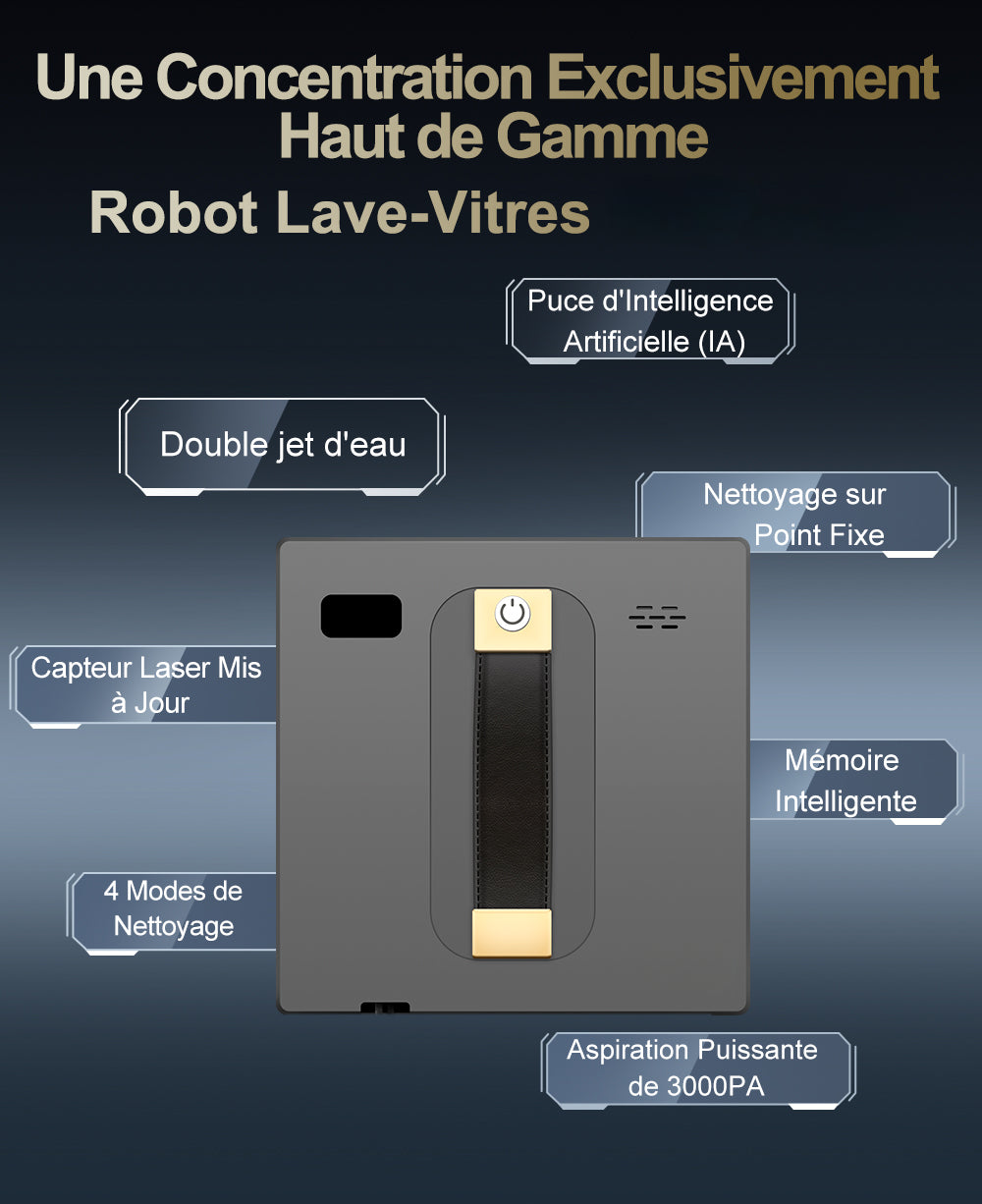 Nettoyeur de fen¨ºtres robot,Double Pulv¨¦risation d'Eau, M¨¦moire Intelligente, Aspiration Puissante, Capteur Laser, Robot de Nettoyage de Vitres Murales ¨¤ Domicile, Contr?le par Application