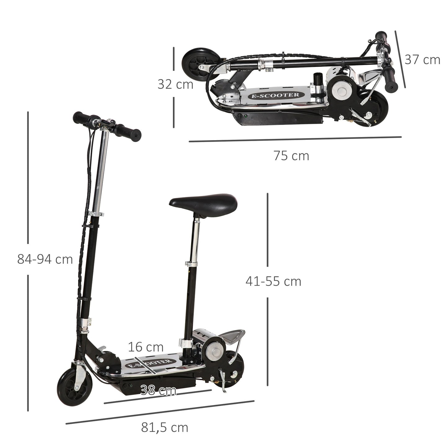 Trottinette ¨¦lectrique 120 W pliable pour enfant de 7 ¨¤ 12 ans hauteur guidon et selle r¨¦glable 10 Km/h max. noir