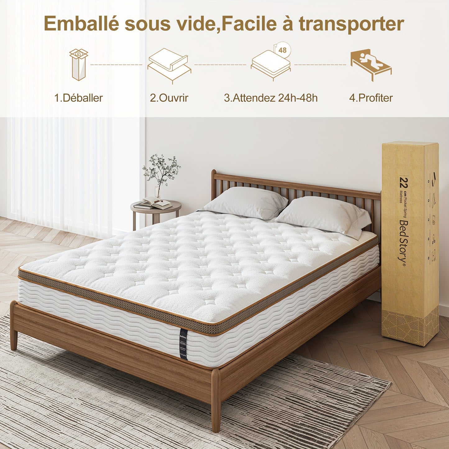 Matelas ¨¤ ressorts ensach¨¦s, mousse ¨¤ m¨¦moire de forme, technologie hybride multicouche, confort personnalis¨¦ - ¨¦paisseur 22 cm,90x190cm