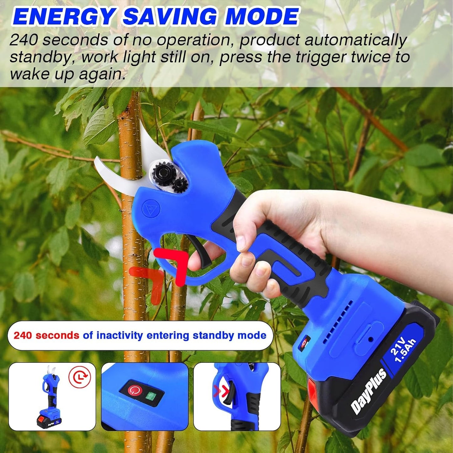 S¨¦cateur ¨¦lectrique, S¨¦cateur de Jardin Sans Fil avec 2PCS Batterie, Cisailles ¨¦lectriques Professionnels de 30mm de Diam¨¨tre Pour Branches de Arbres, Moteur Sans Balais
