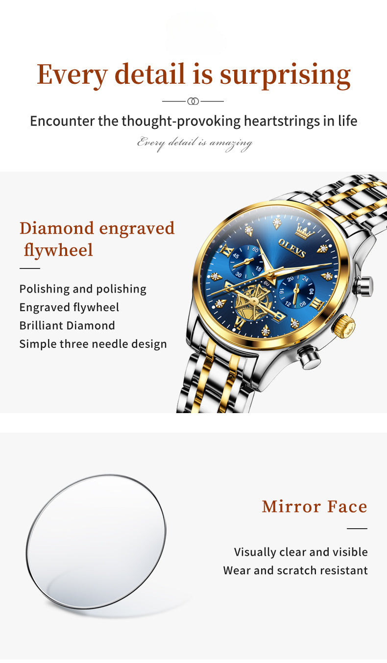 Montre ¨¤ Quartz pour Femme, Design Volant d'Inertie, Diamants ¨¦l¨¦gants, Acier Inoxydable, Chronographe ¨¦tanche, Nouveau, 2897