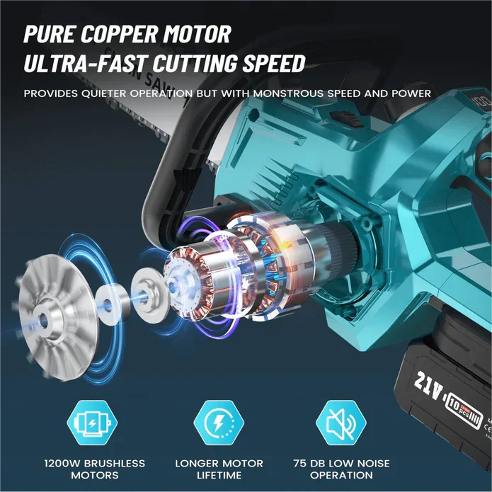 Scie ¹Èlectrique sans balais sans fil, outil de coupe de jardin, adapt¹È ½Ç la batterie Makita, calcul de coupe, 3500W, 16 po,No Battery