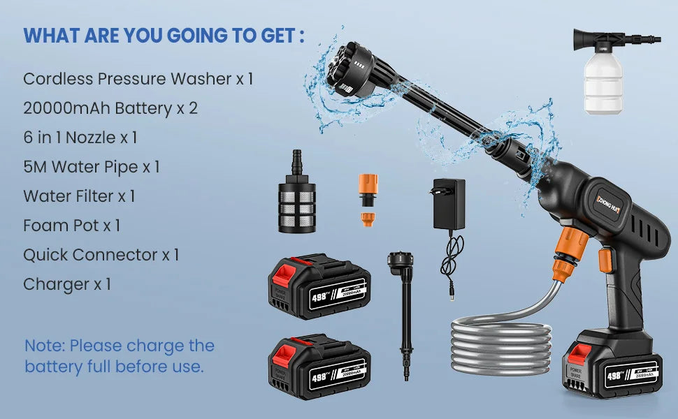 Pistolet ¨¤ eau haute pression pour voiture, laveuse, maison, jardin, livres, machine ¨¤ laver, sans bo?te ¨¤ outils, batterie Makita, nouveau, 6 en 1, 20000mAh