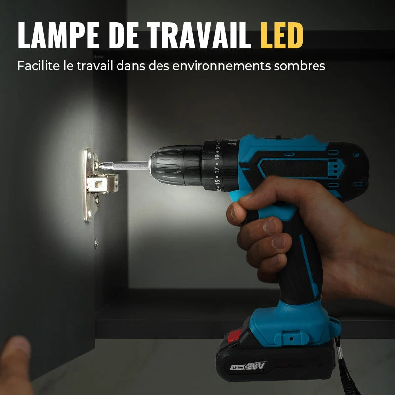 Tournevis sans fil ½Ç impact 28V, perceuses ½Ç grande vitesse, perceuse ½Ç batterie aste, perceuse domestique, outils ¹Èlectriques avec forets