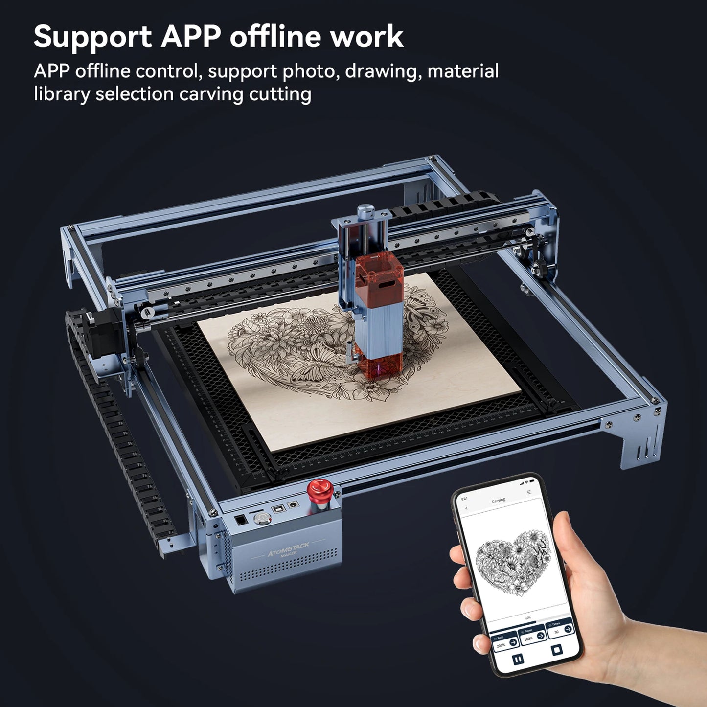 Graveur Laser A5 V2, Machine de D¹Ècoupe et de Gravure ½Ç Grande Vitesse, Mise au Point Partner Ultra-Mince, 6W, avec une Surface de 400x400mm