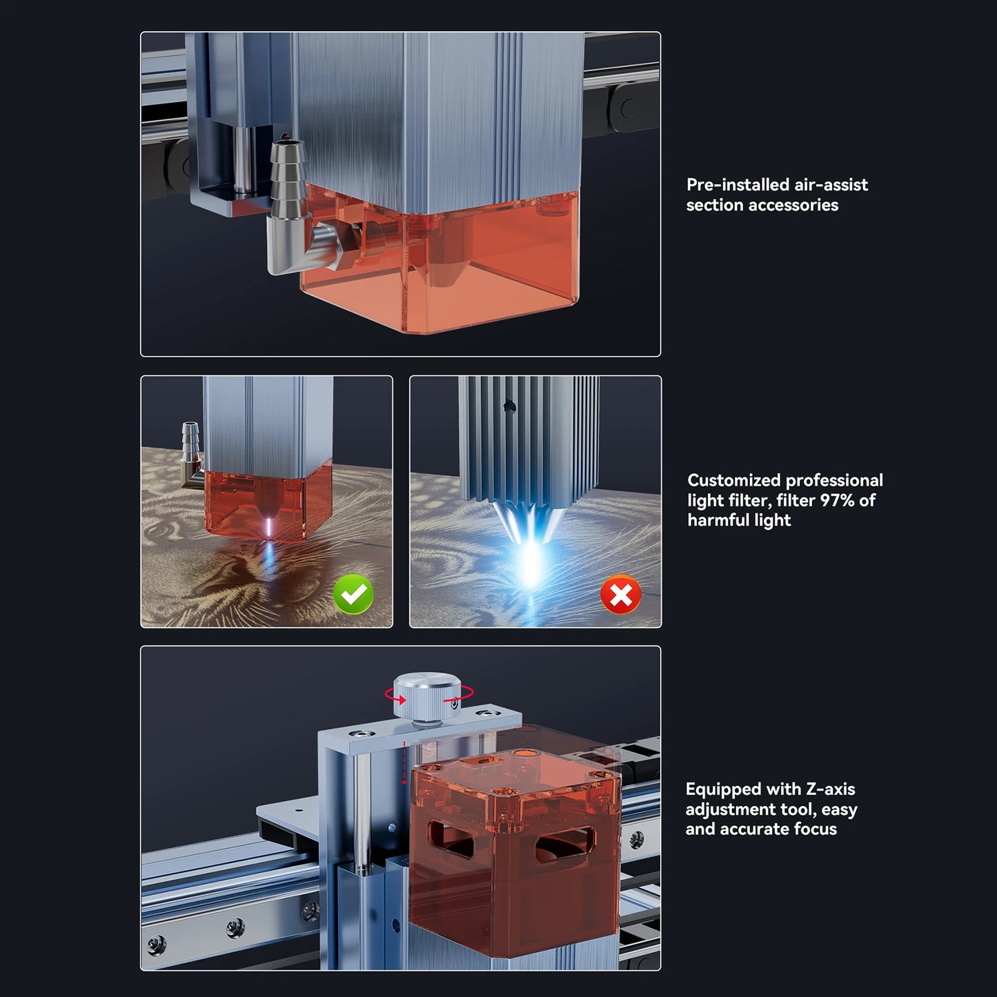 Graveur Laser A5 V2, Machine de D¹Ècoupe et de Gravure ½Ç Grande Vitesse, Mise au Point Partner Ultra-Mince, 6W, avec une Surface de 400x400mm