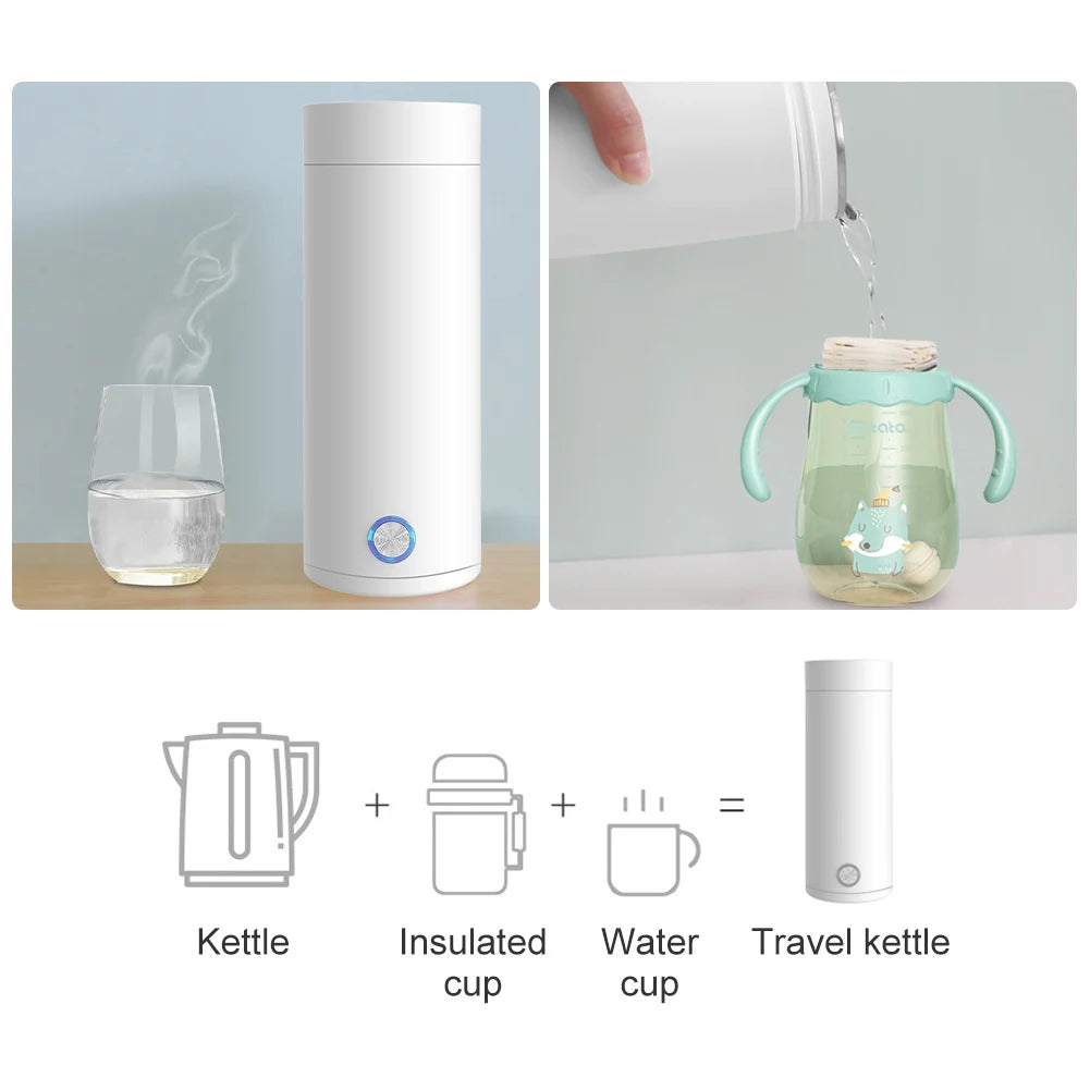 Bouilloire ¨¦lectrique de Voyage en Acier Inoxydable, Tasse Isol¨¦e Sous Vide, Arr¨ºt existent, Bouteille d'Eau, pour Th¨¦ et Caf¨¦, 400ml