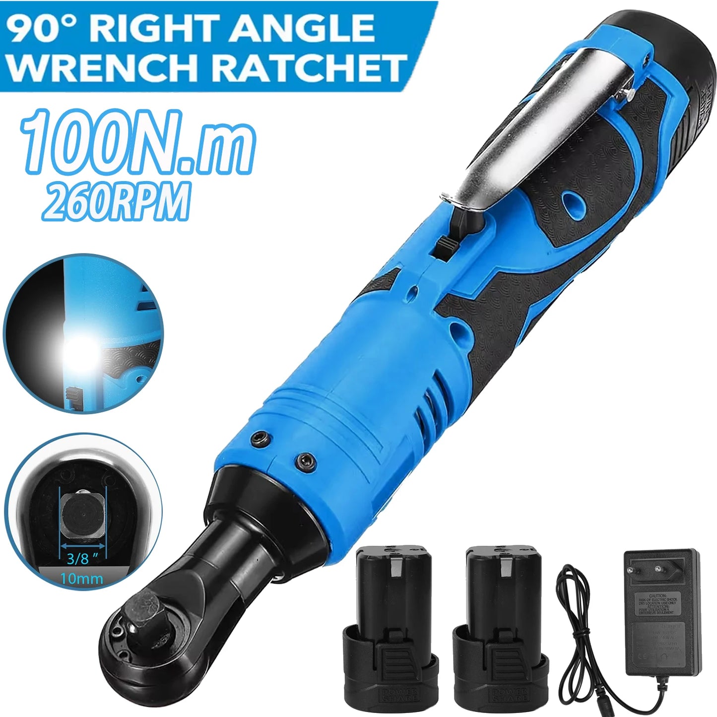 Cl¹Ès ½Ç cliquet ½Ç angle droit rechargeables, 18V, sans fil, 100Nm, 3/8 ", outil ¹Èlectrique pour tournevis ½Ç percussion