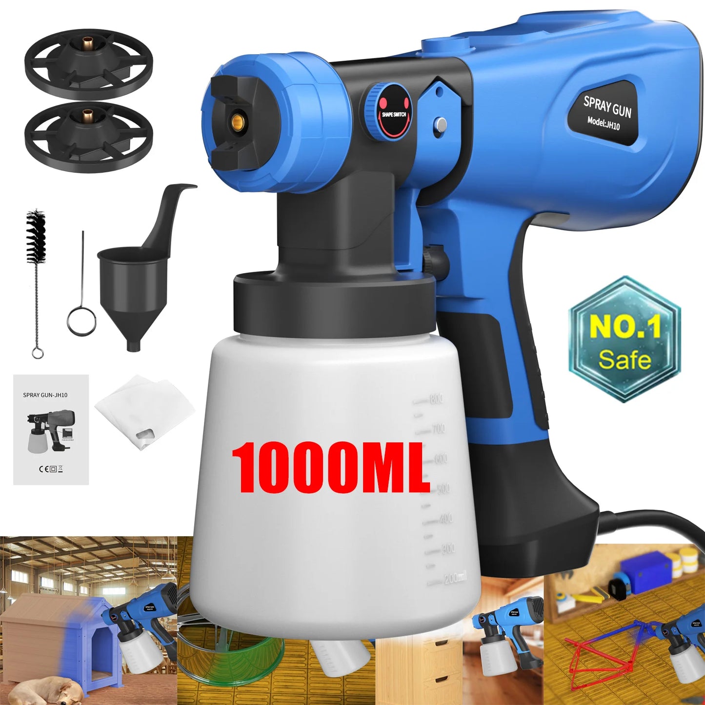 Pulv¨¦risateur de peinture ¨¦lectrique, 3 mod¨¨les de pulv¨¦risation, poign¨¦es amovibles de 1000ml pr¨¦cieuses, odorpulv¨¦risateur, d¨¦terminer pour la maison, le jardin de terrasse