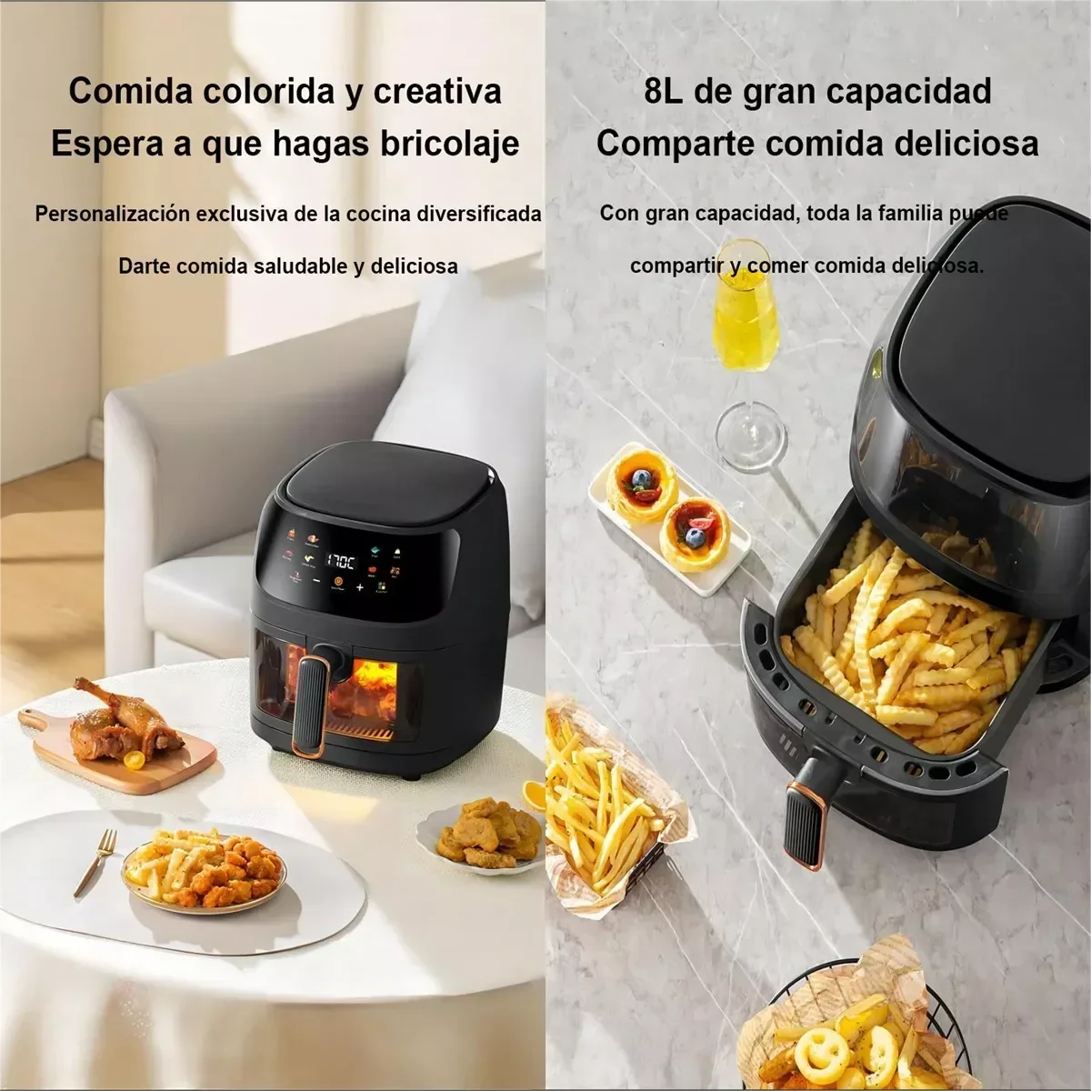 Friteuse ½Ç air intelligente avec ¹Ècran LCD, 1400W, 8L, grande capacit¹È, sans huile, four pour frire des frites et grill¹Èes jetables