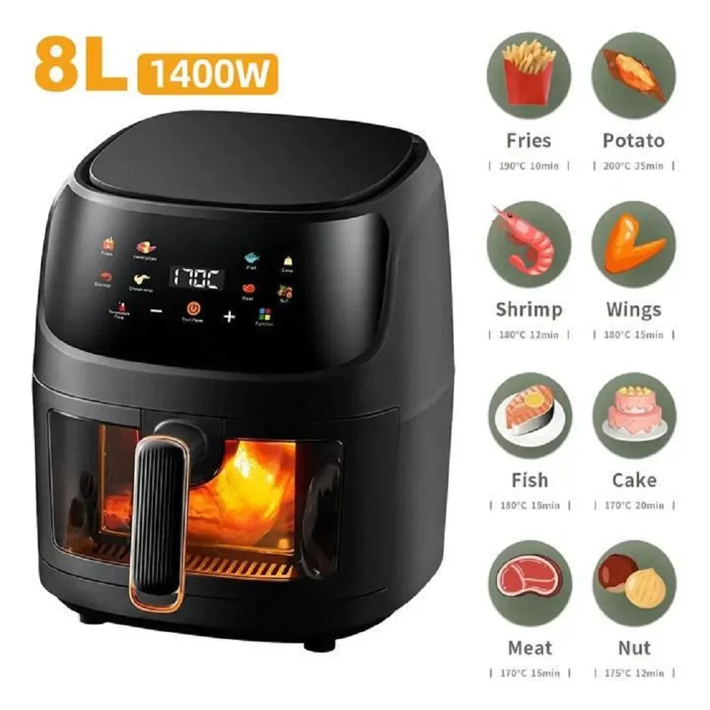 Friteuse ½Ç air intelligente avec ¹Ècran LCD, 1400W, 8L, grande capacit¹È, sans huile, four pour frire des frites et grill¹Èes jetables