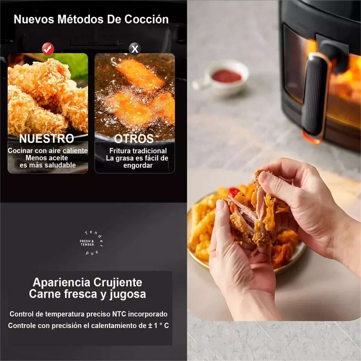 Friteuse ½Ç air intelligente avec ¹Ècran LCD, 1400W, 8L, grande capacit¹È, sans huile, four pour frire des frites et grill¹Èes jetables