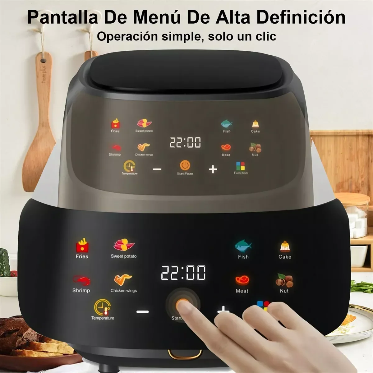 Friteuse ½Ç air intelligente avec ¹Ècran LCD, 8L, 1400W, grande capacit¹È, friteuse ½Ç air, four, frites, r?ti, jetable, qualit¹È alimentaire