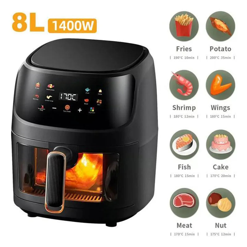 Friteuse ½Ç air intelligente avec ¹Ècran LCD, 8L, 1400W, grande capacit¹È, friteuse ½Ç air, four, frites, r?ti, jetable, qualit¹È alimentaire