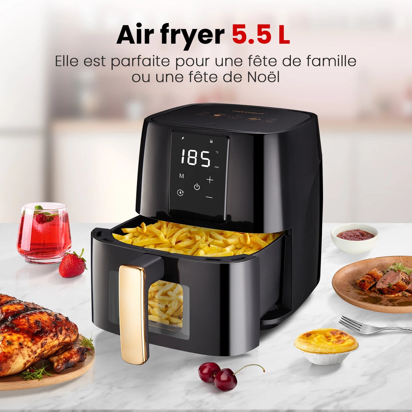 Friteuse ½Ç air sans huile - 5,5L - 1700W - Temp¹Èrature r¹Èglable - FenÄÇtre visible